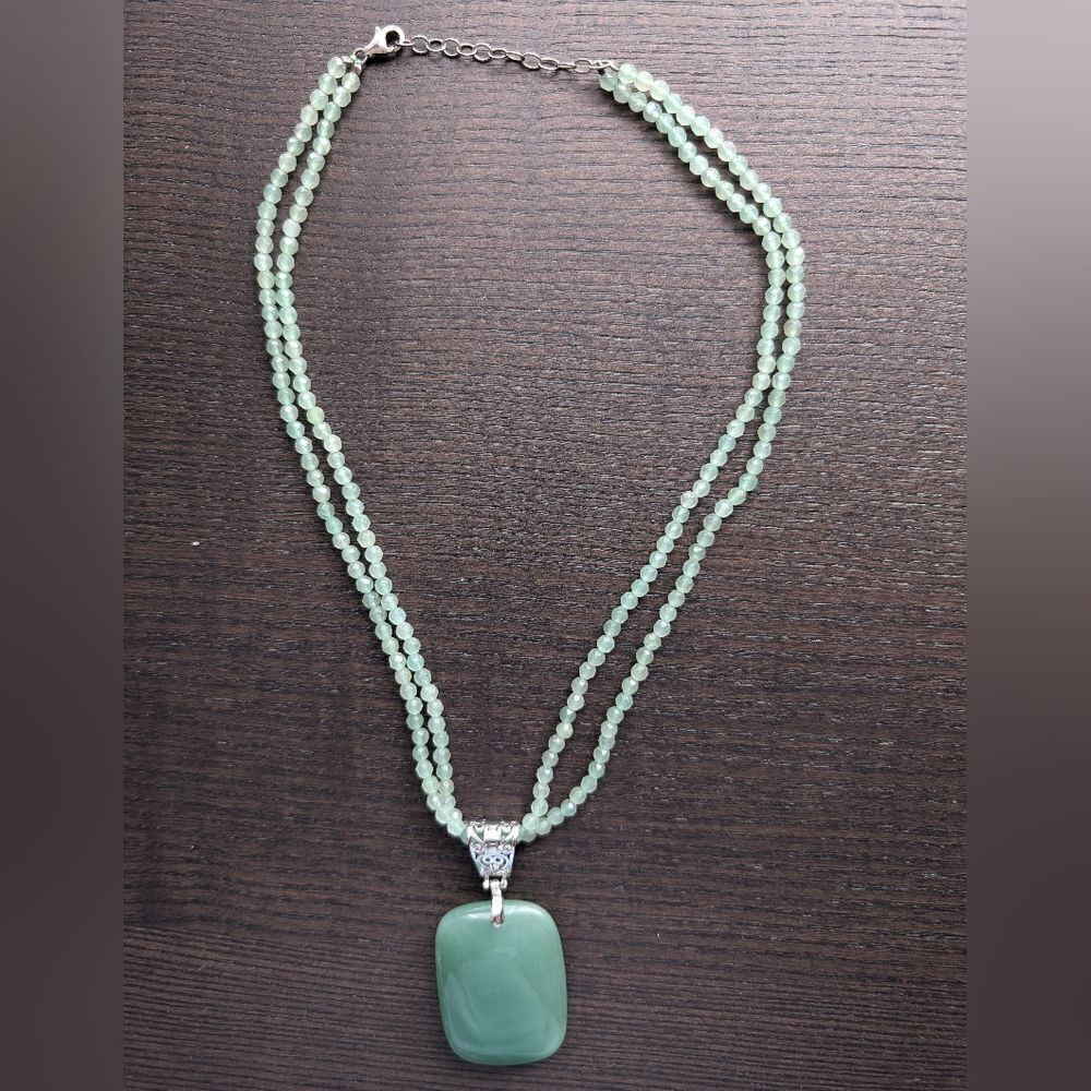 V3 sterling silver natural aquamarine double strand necklace with pendant